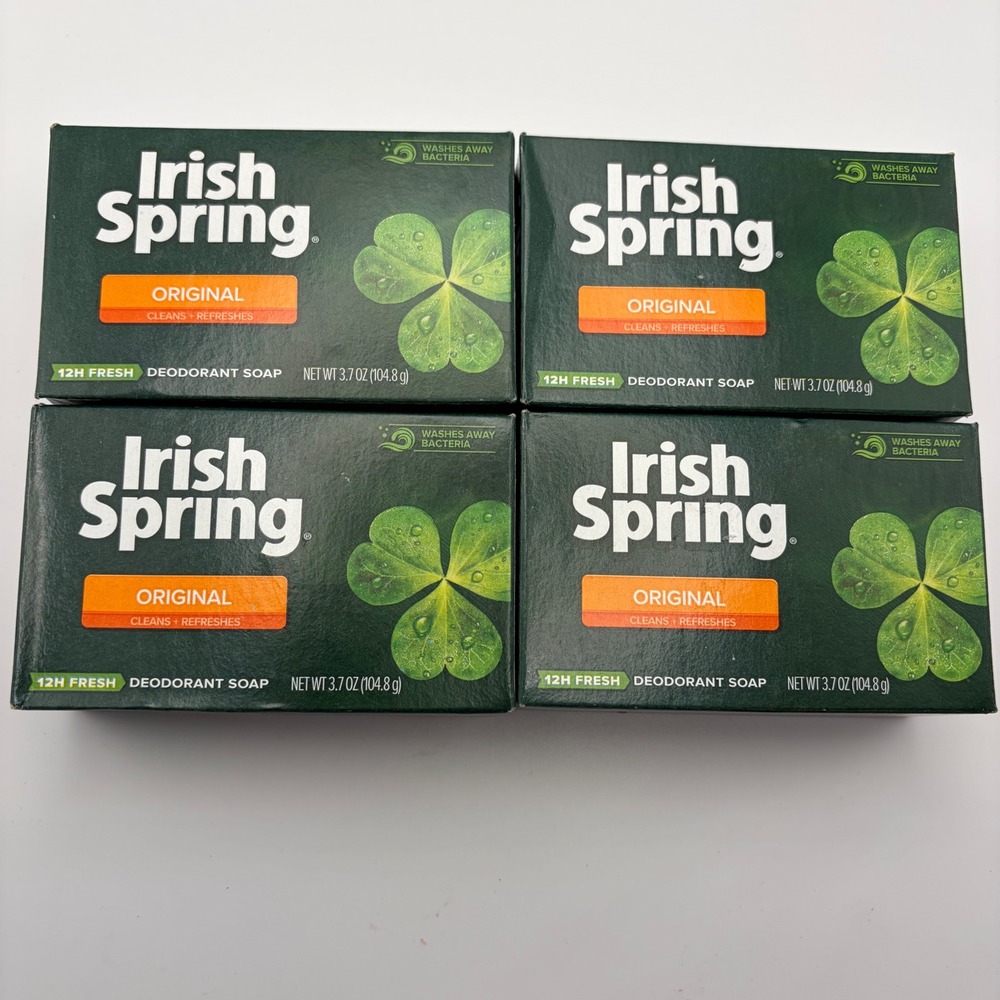 Irish Spring Original Deodorant Soap 4 Bars 3.7 oz No Flaxseed Linseed Oil New